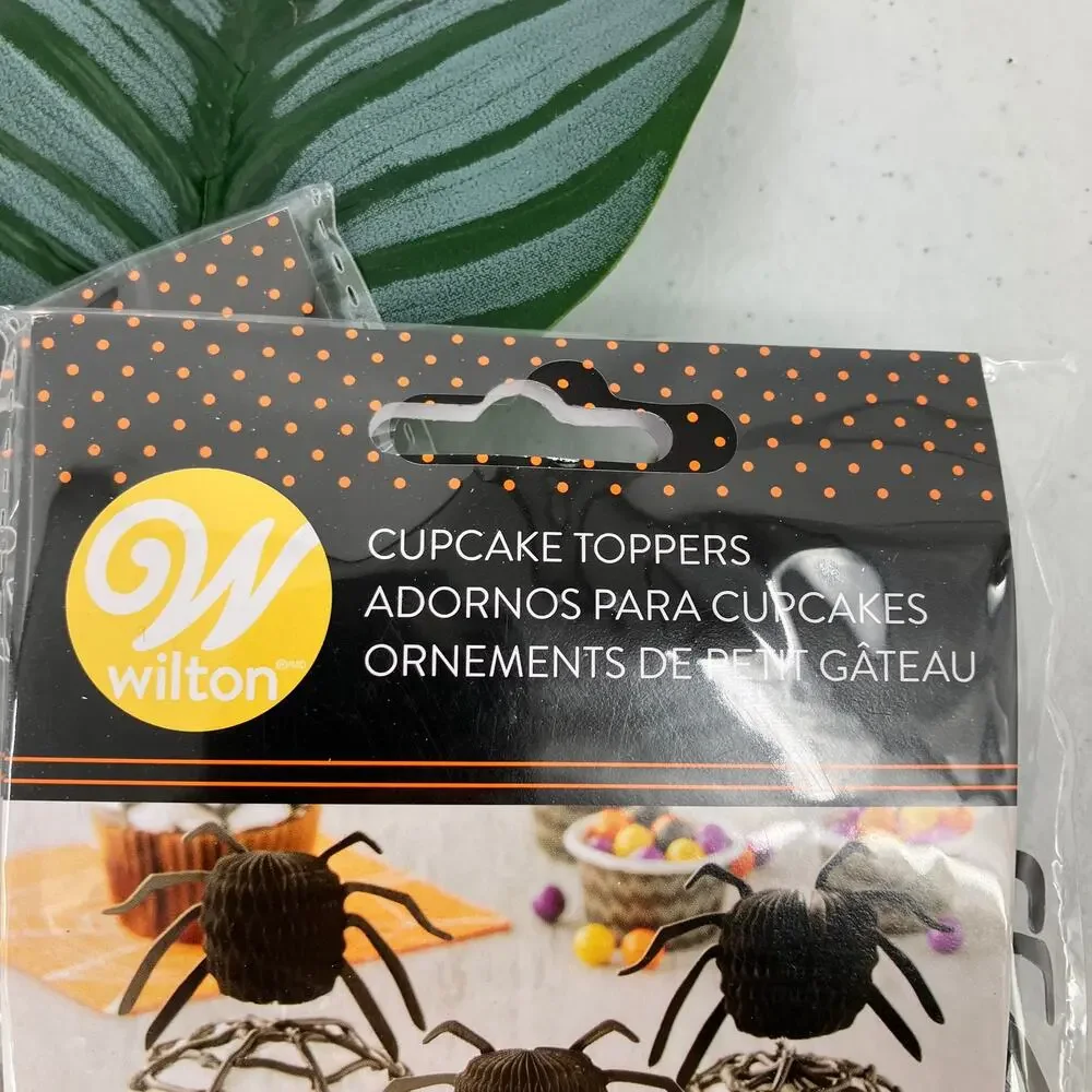 Wilton Black Halloween Accordion Spider Paper Plastic Tooth Pick Cupcake Toppers